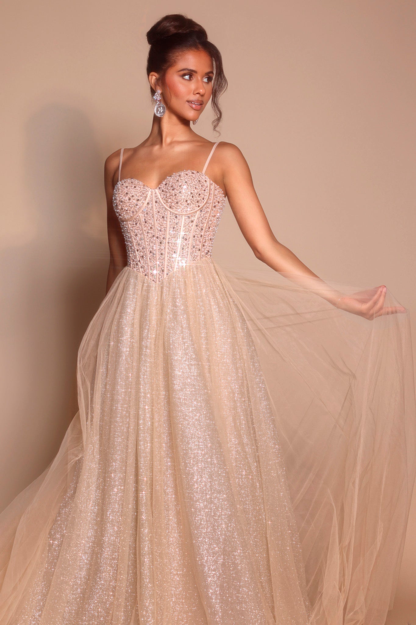 Champagne embellished evening gown