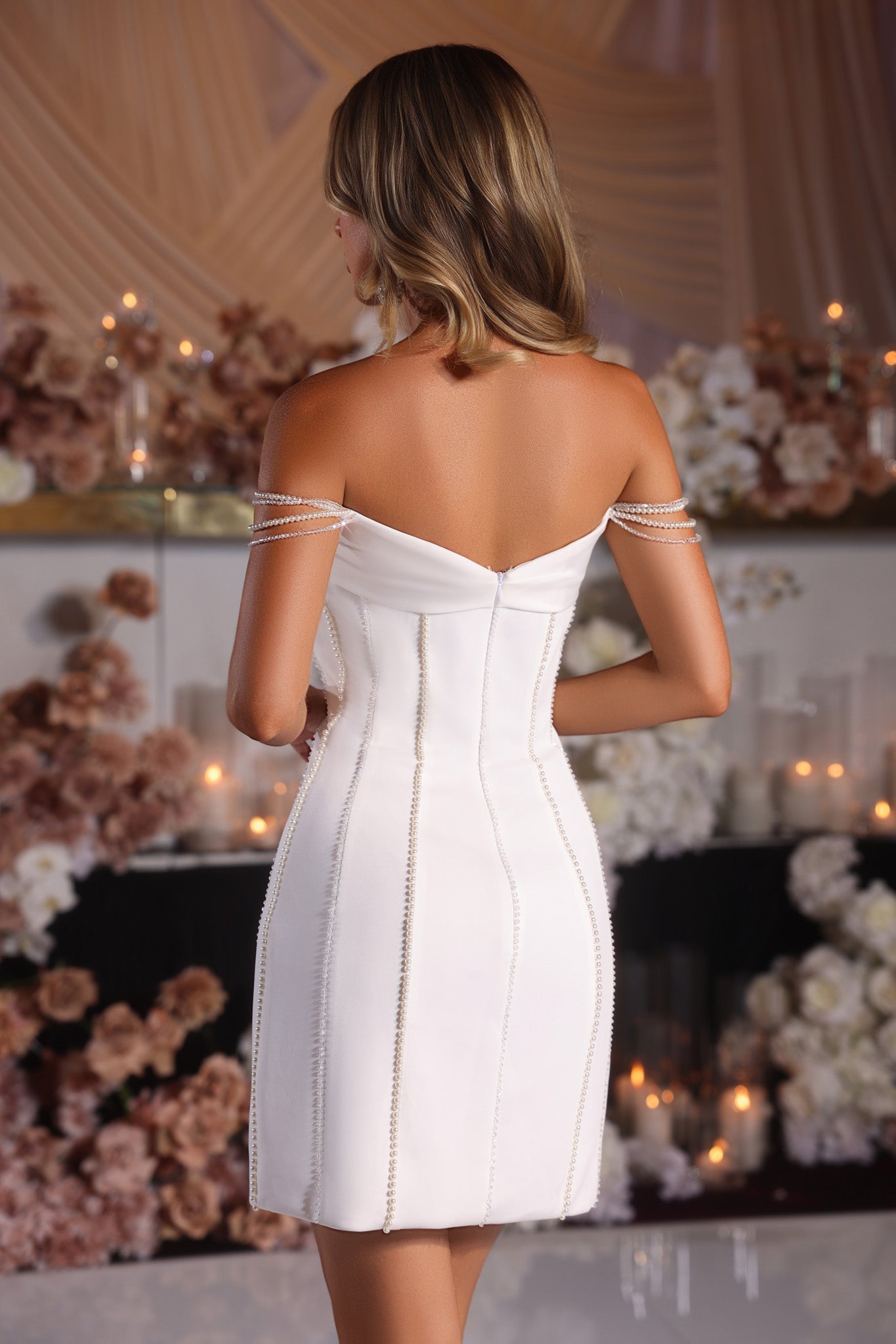 PS25566 White Strapless Mini Dress - Back View
