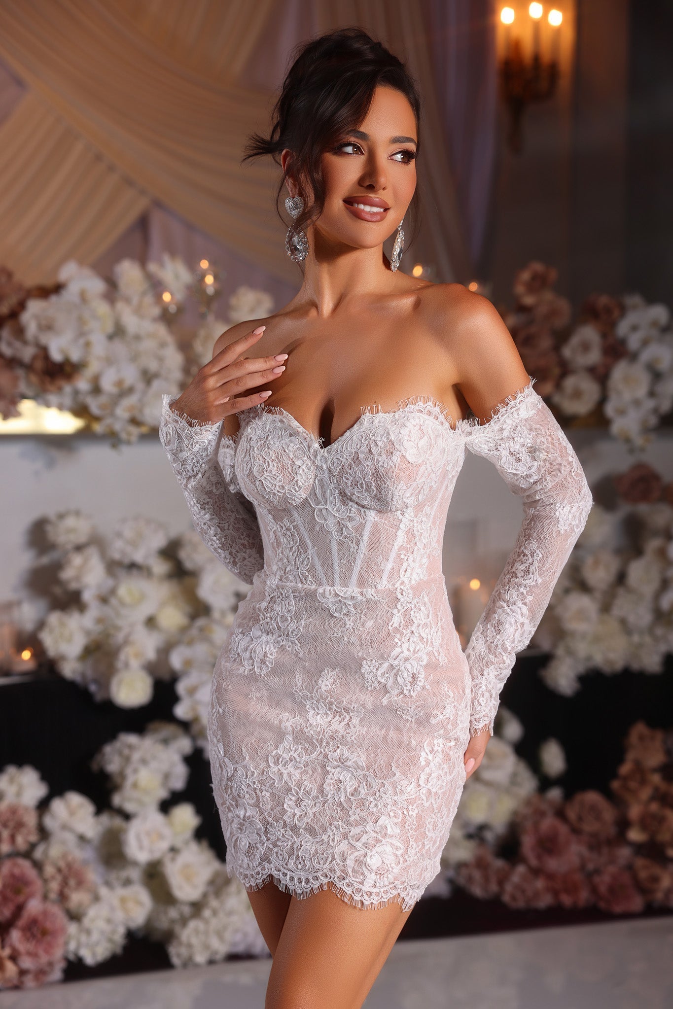Ivory Nude Lace Dress - PS25570