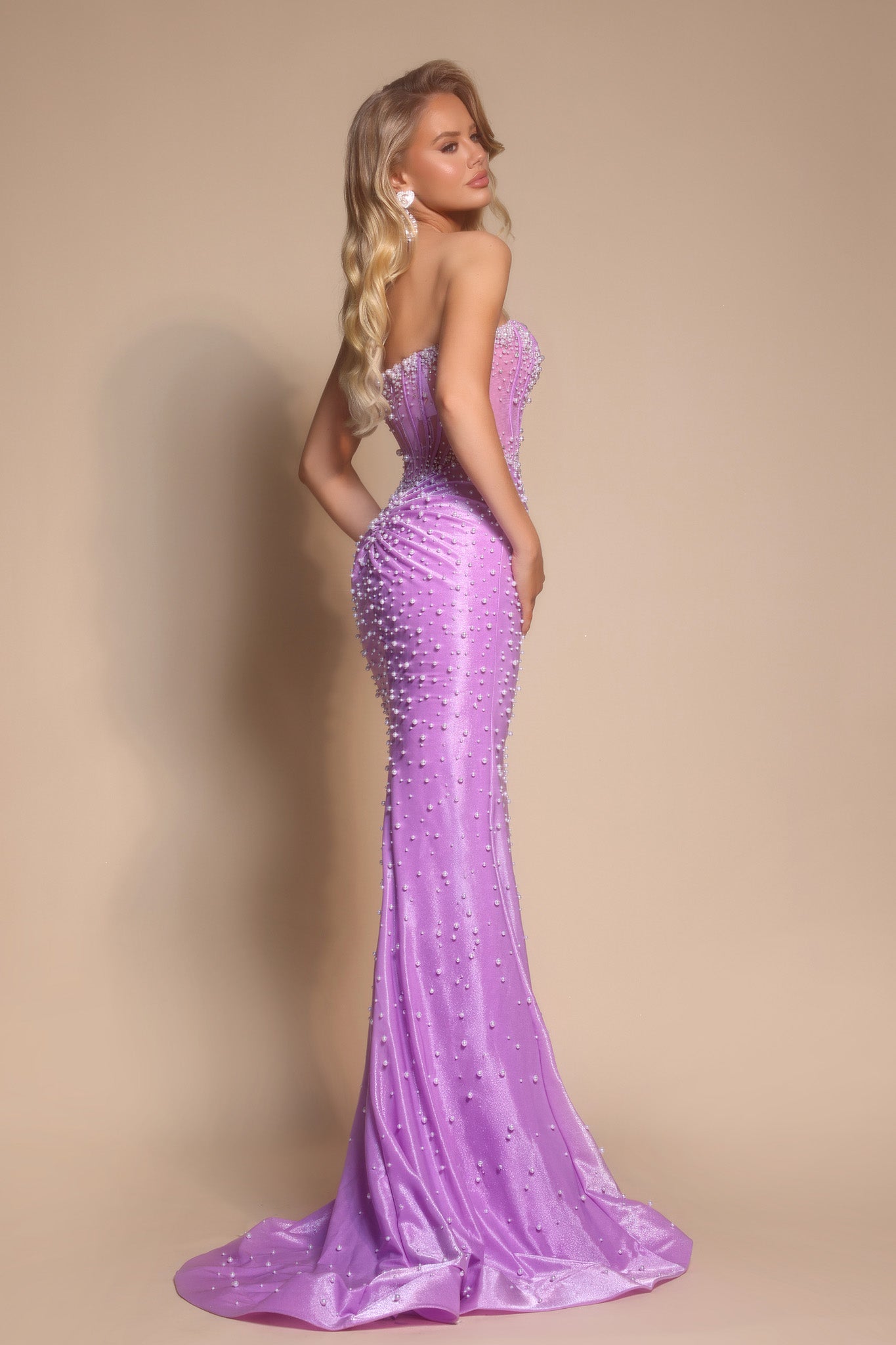 PS26002 Lilac beaded formal gown