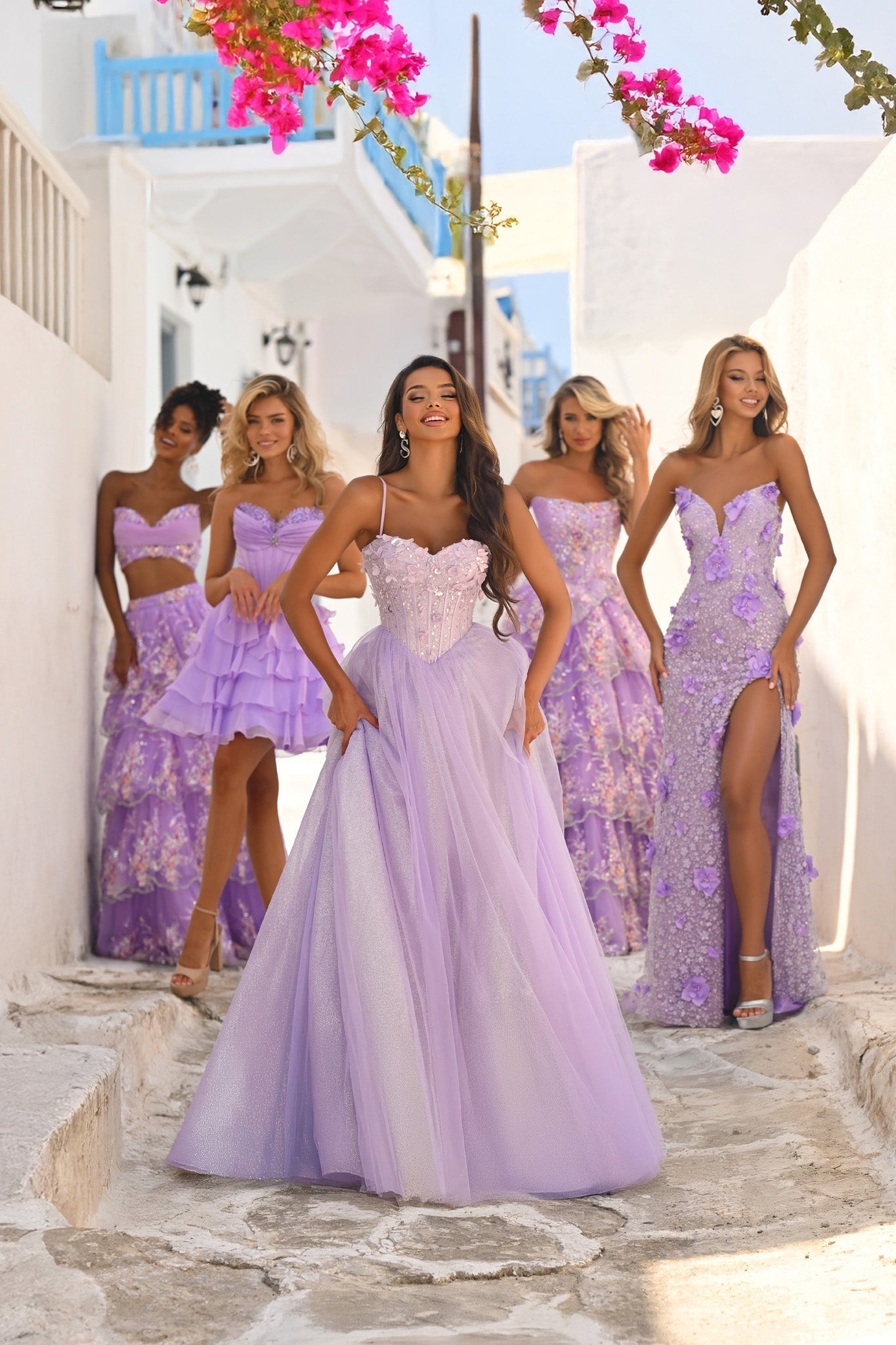 Lilac dresses, group of women, formal wear