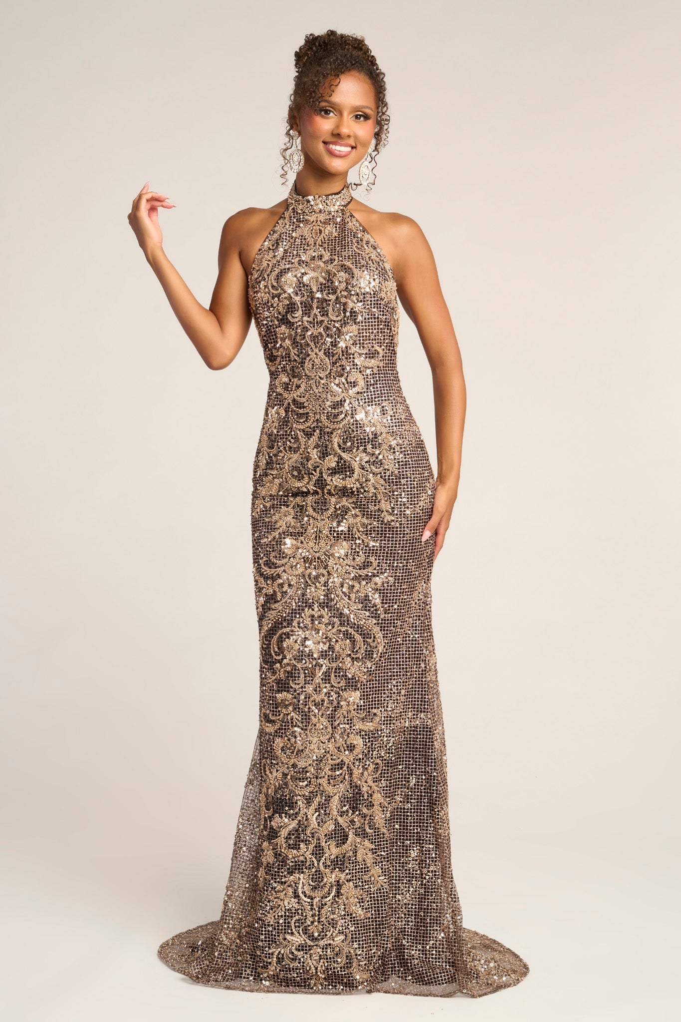 Black Gold Silver Embellished Gown