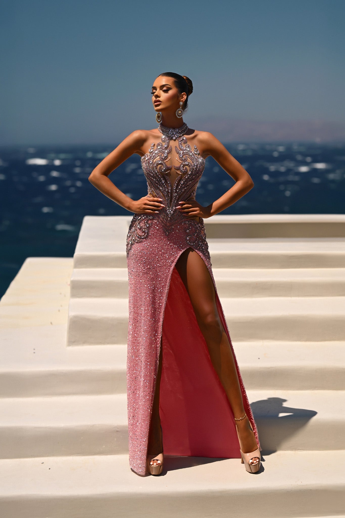Pink and Silver Embellished Gown PS26436C