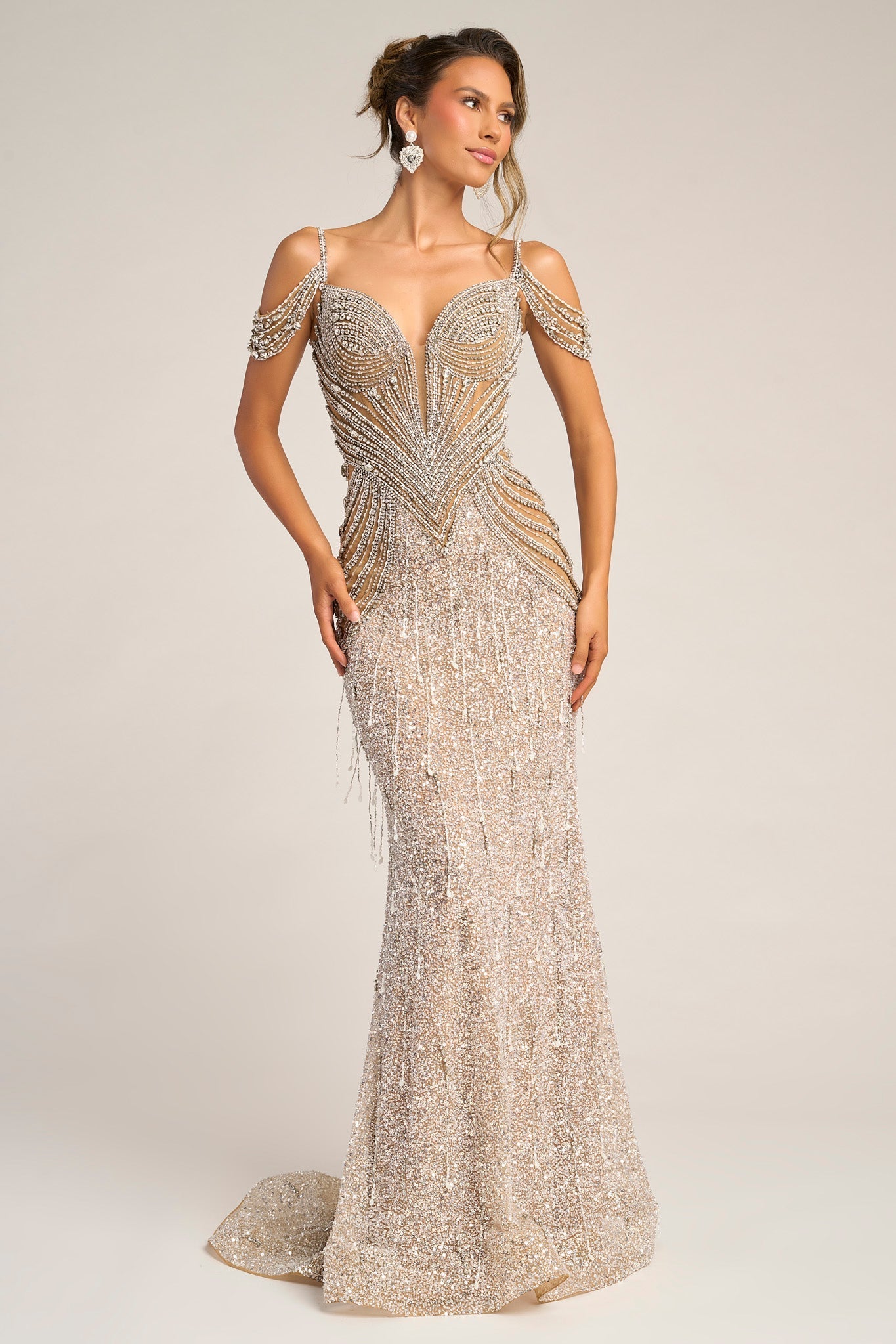 Nude Silver embellished gown, PS26449C
