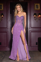 Lilac sequin formal dress with high slit