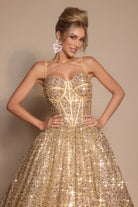 PS25308 Gold Glitter Gown - Woman in formal dress