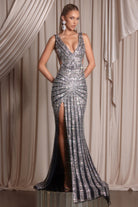 Black and Silver Sequin Gown PS25453C