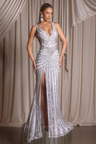 Ivory & Gold Sequin Gown - PS25453C