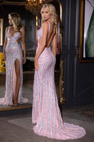 Pink sequin gown PS25453c, backless with high slit