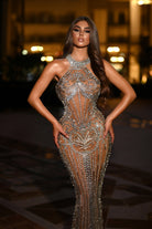 Silver Nude beaded gown, PS25466C, elegant formal wear