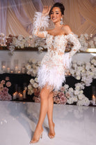 PS25563 Ivory Nude Feather Dress - 01