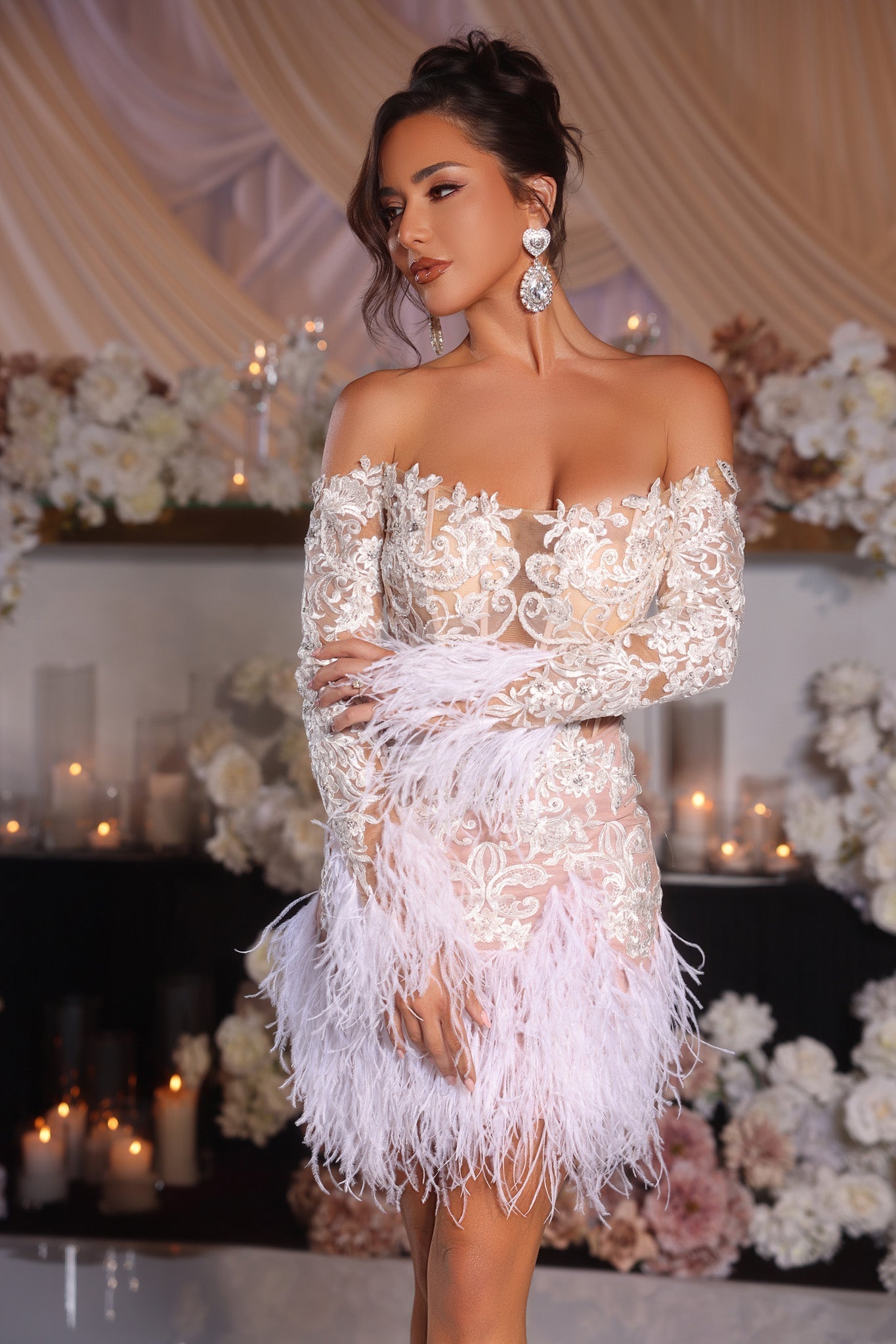 Ivory nude feather dress PS25563