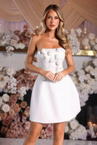 PS25572-White-04 Strapless Mini Dress