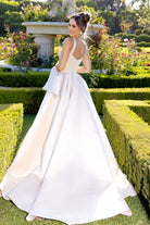 Champagne wedding dress PS25625E in garden setting