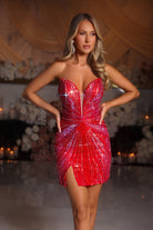 Red sequin mini dress PS25712 with slit