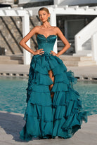 Teal ruffle gown PS25963