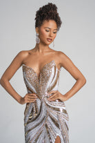 Ivory & Gold Sequin Gown - PS25984C