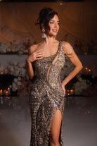 Black and gold embellished gown PS25985C