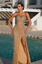 Silver Nude beaded gown PS25994C with high slit