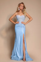 Light Blue Prom Dress with High Slit