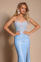 Light blue beaded corset gown PS26002