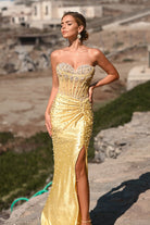 Yellow beaded formal gown