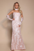Ivory Nude Floral Lace Gown - PS26005