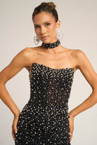 PS26006 Black beaded strapless dress