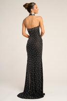 Black beaded halter gown