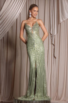 Green sequin formal gown PS26012