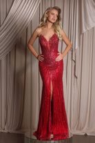 Red sequin formal gown, PS26012.