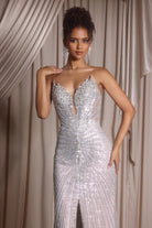 PS26012 Silver Nude Sequin Gown