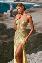 Yellow strapless formal dress, PS26013