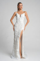 PS26019 White Floral Gown with High Slit