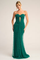 Green beaded strapless gown PS26022