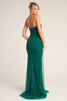 Green beaded strapless gown PS26022