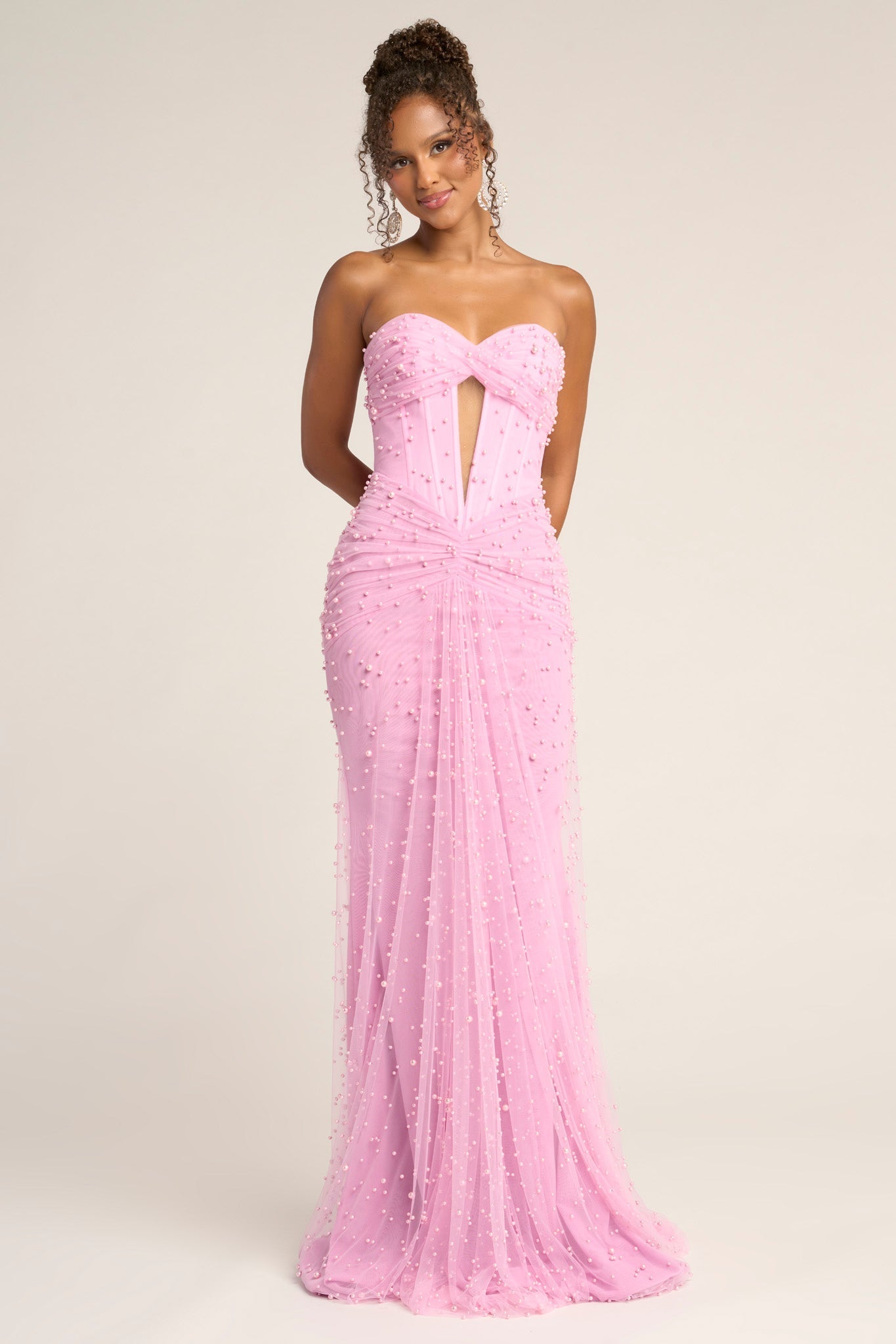 Pink strapless formal gown PS26022