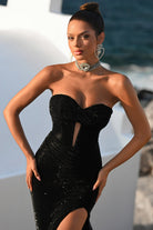 Black strapless sequin dress PS26026