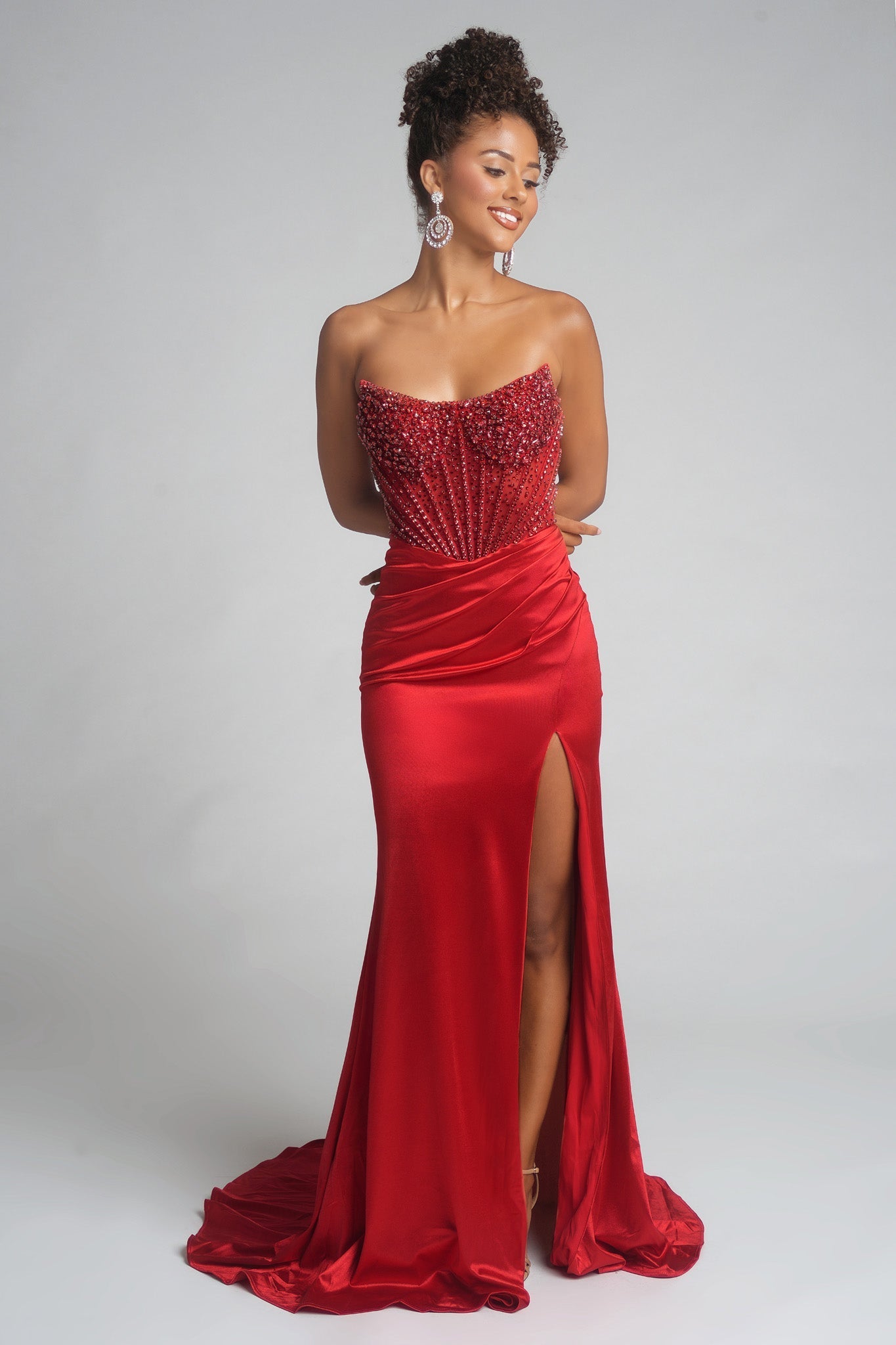 PS26041 Red Prom Dress with High Slit