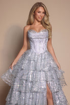 Silver sequin dress with corset bodice, PS26099