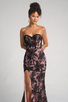 PS26175 BlackPink floral lace strapless gown