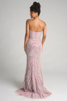 Pink strapless formal gown PS26277 on model