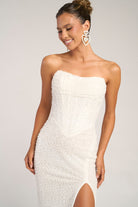 PS26309E White Strapless Gown with Slit