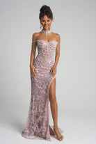 Ivory Blush Formal Gown PS26322E with High Slit