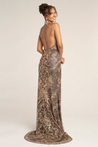 Black Gold Silver Sequin Gown PS26324E