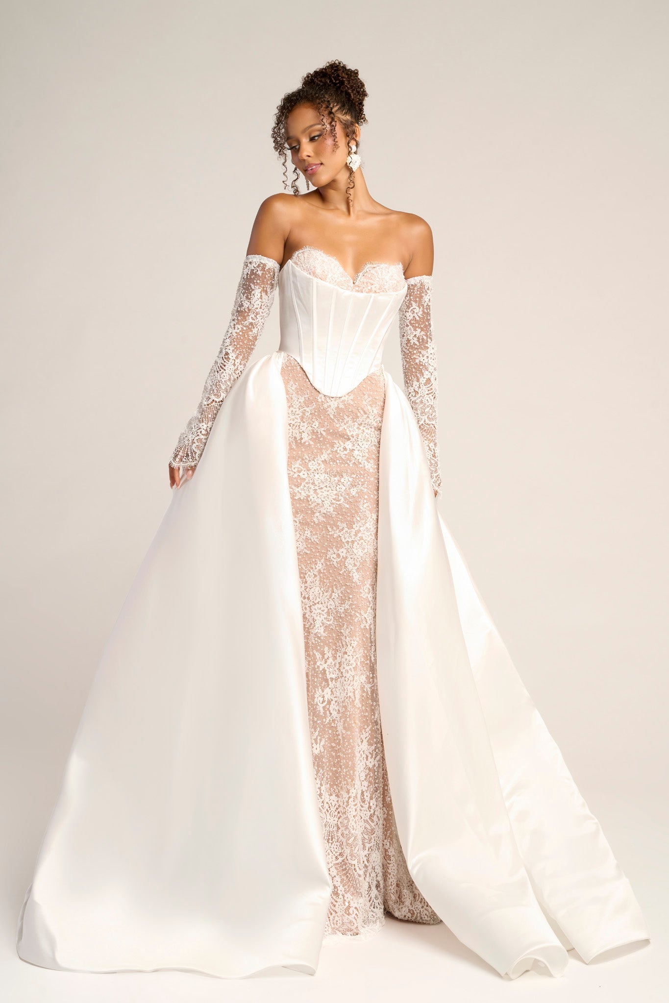 Ivory nude wedding dress with lace detail