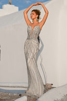 Silver beaded gown PS26401C-01