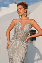 Silver beaded gown PS26401C