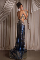Navy and Gold Sequin Gown - PS26405C