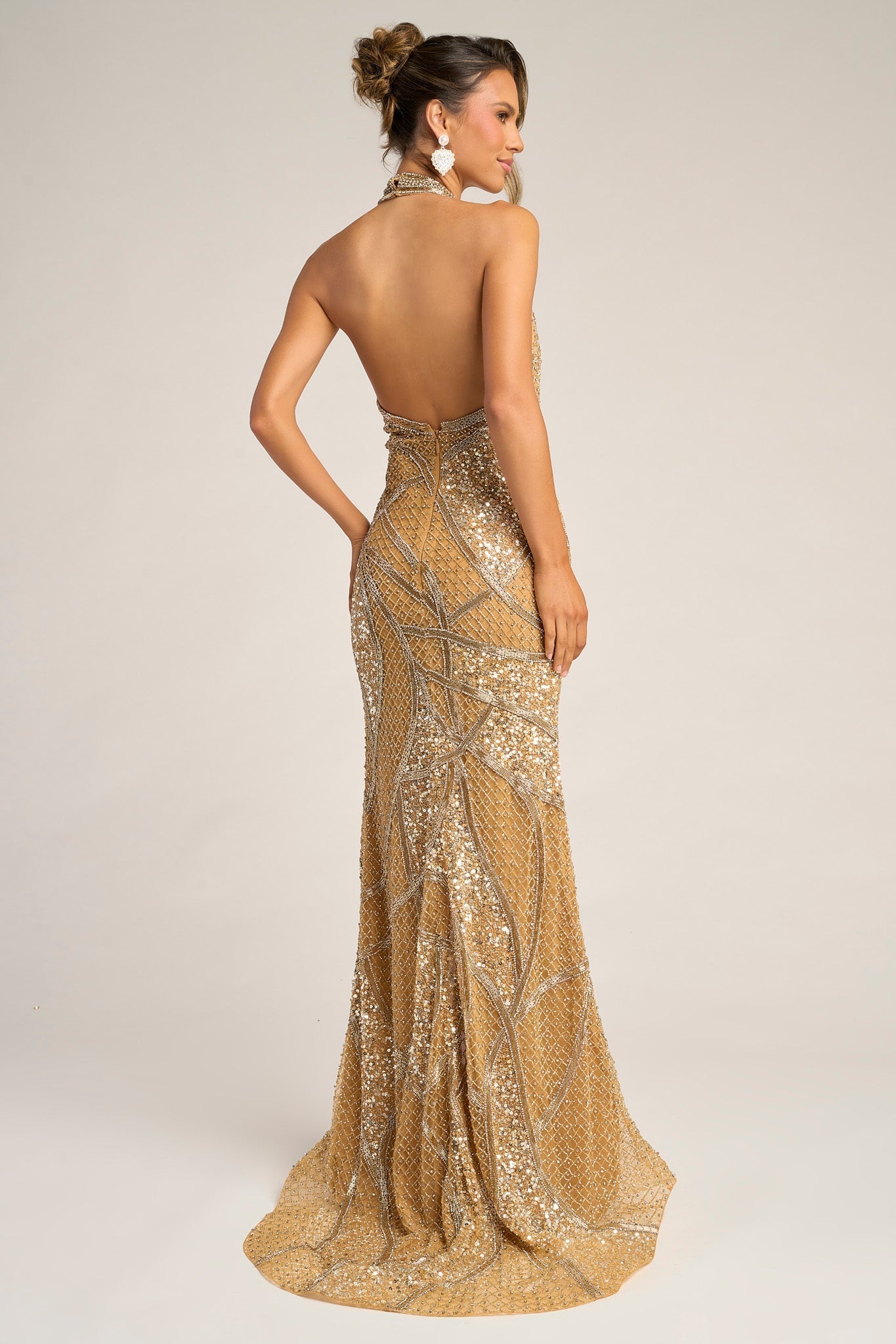PS26406C Gold Halter Gown